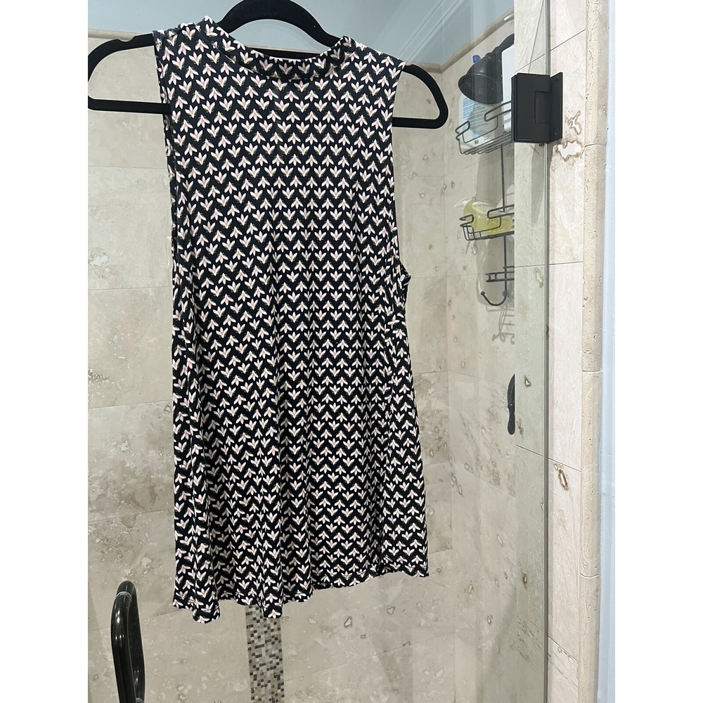 Ann Taylor LOFT Mock Neck Sleeveless Top Geometric Print Blue Pink Black Size M